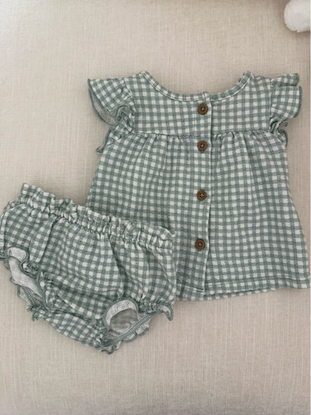 Carter's Sage Green Gingham Top & Bloomer Set